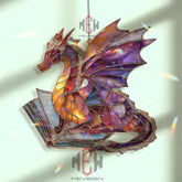 Book Dragon Acrylic Suncatcher, Stained Glass Style Fantasy Decor, Reading Dragon Window Art, Gift for Book and Magic Lovers